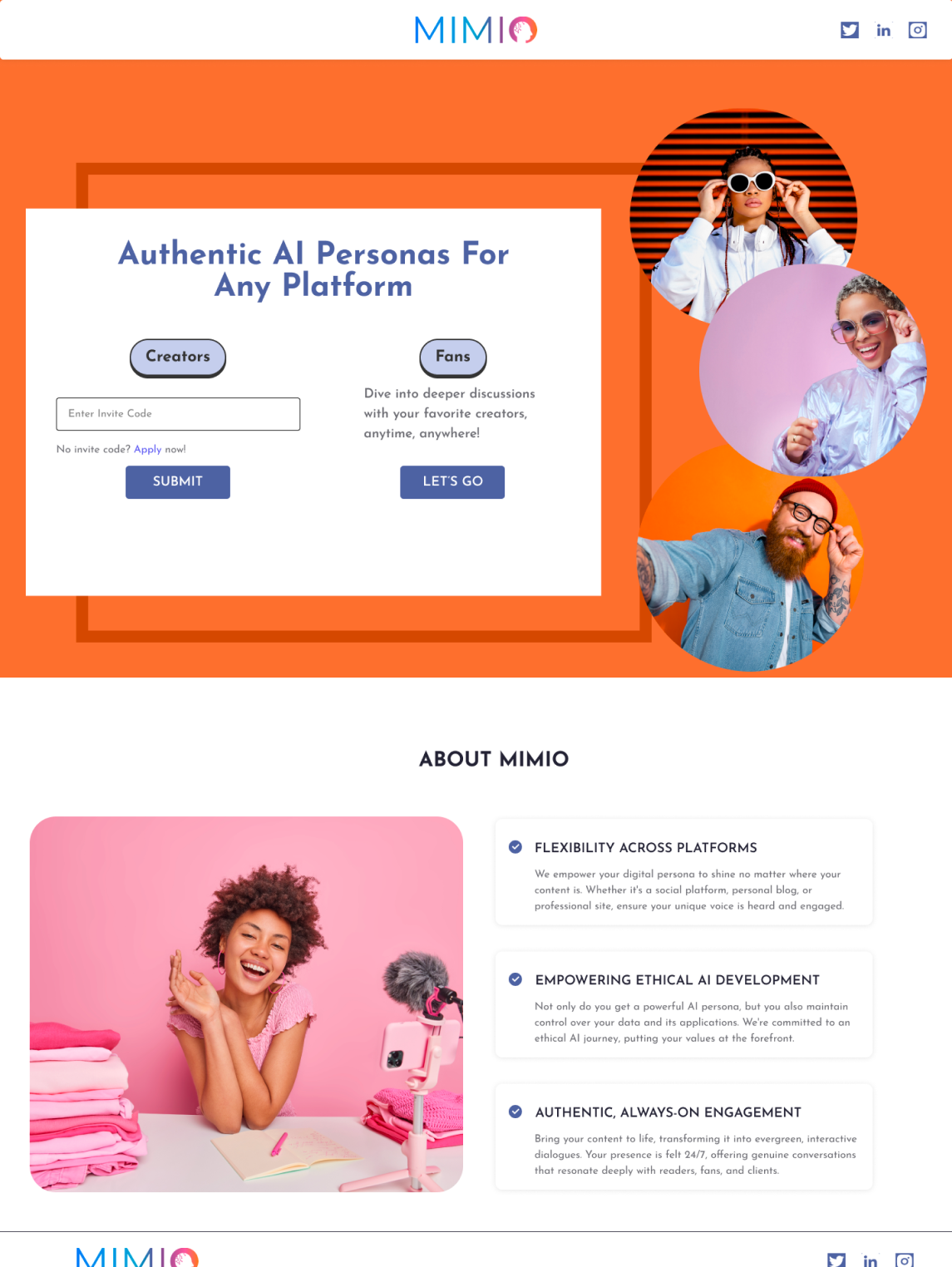 mimio.ai old landing page